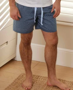 Blue Cotton Fleur De Lys Printed Lounge Shorts