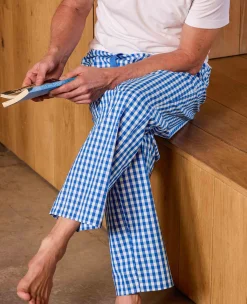 Blue Cotton Gingham Check Lounge Pants