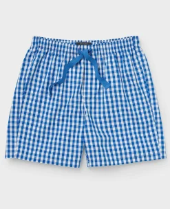 Blue Cotton Gingham Check Lounge Shorts