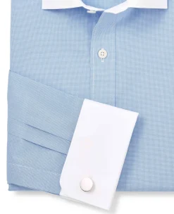 Blue Cotton Micro Check Slim Fit Winchester Formal Shirt - Double Cuff