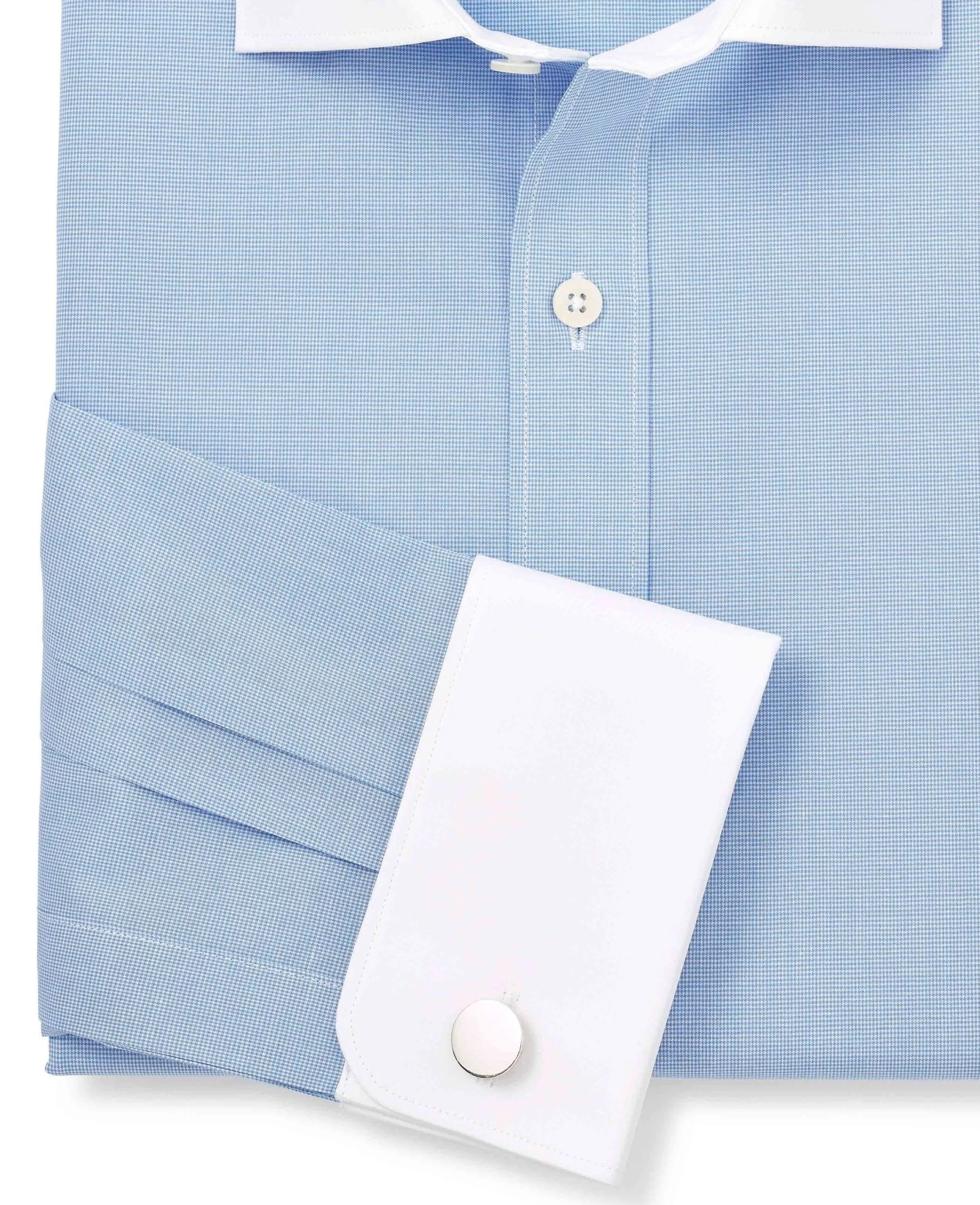 Blue Cotton Micro Check Slim Fit Winchester Formal Shirt - Double Cuff