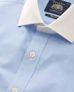 Blue Cotton Micro Check Slim Fit Winchester Formal Shirt - Double Cuff