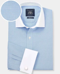 Blue Cotton Micro Check Slim Fit Winchester Formal Shirt - Double Cuff