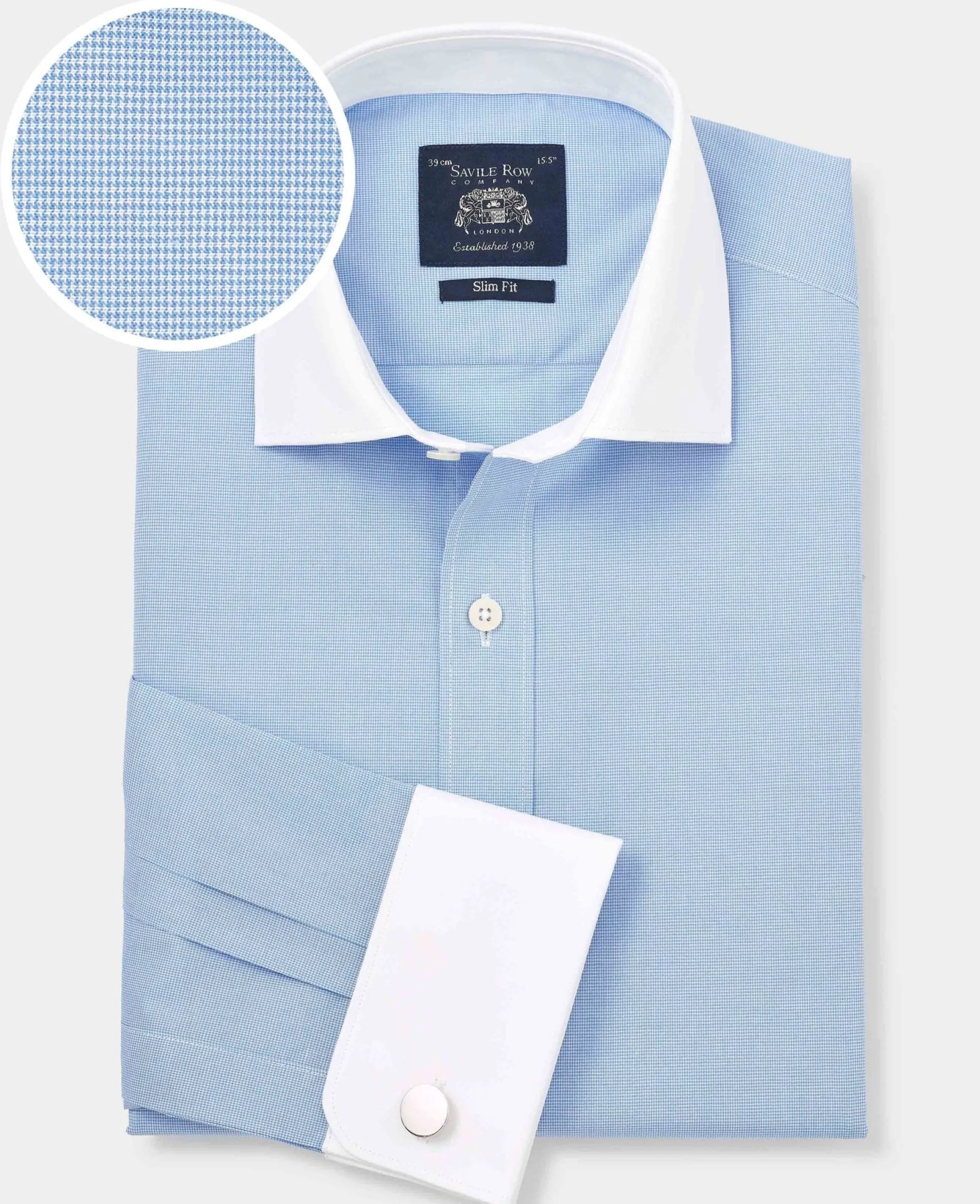 Blue Cotton Micro Check Slim Fit Winchester Formal Shirt - Double Cuff