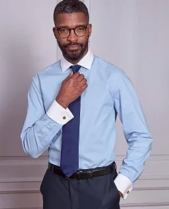 Blue Cotton Micro Check Slim Fit Winchester Formal Shirt - Double Cuff