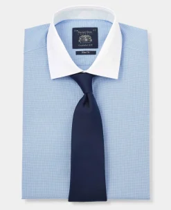 Blue Cotton Micro Check Slim Fit Winchester Formal Shirt - Double Cuff