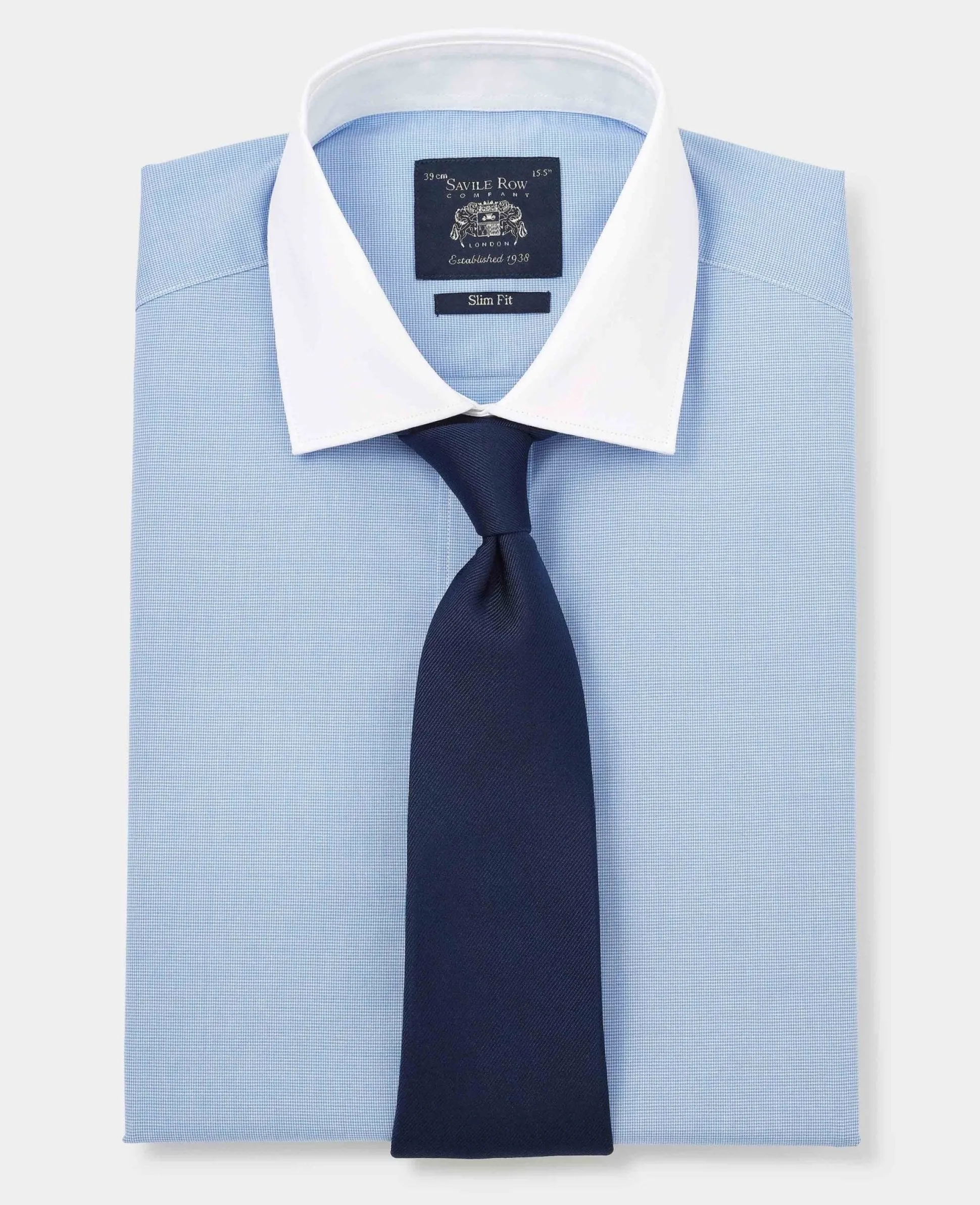 Blue Cotton Micro Check Slim Fit Winchester Formal Shirt - Double Cuff