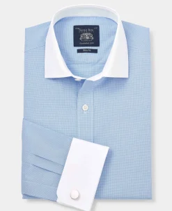 Blue Cotton Micro Check Slim Fit Winchester Formal Shirt - Double Cuff