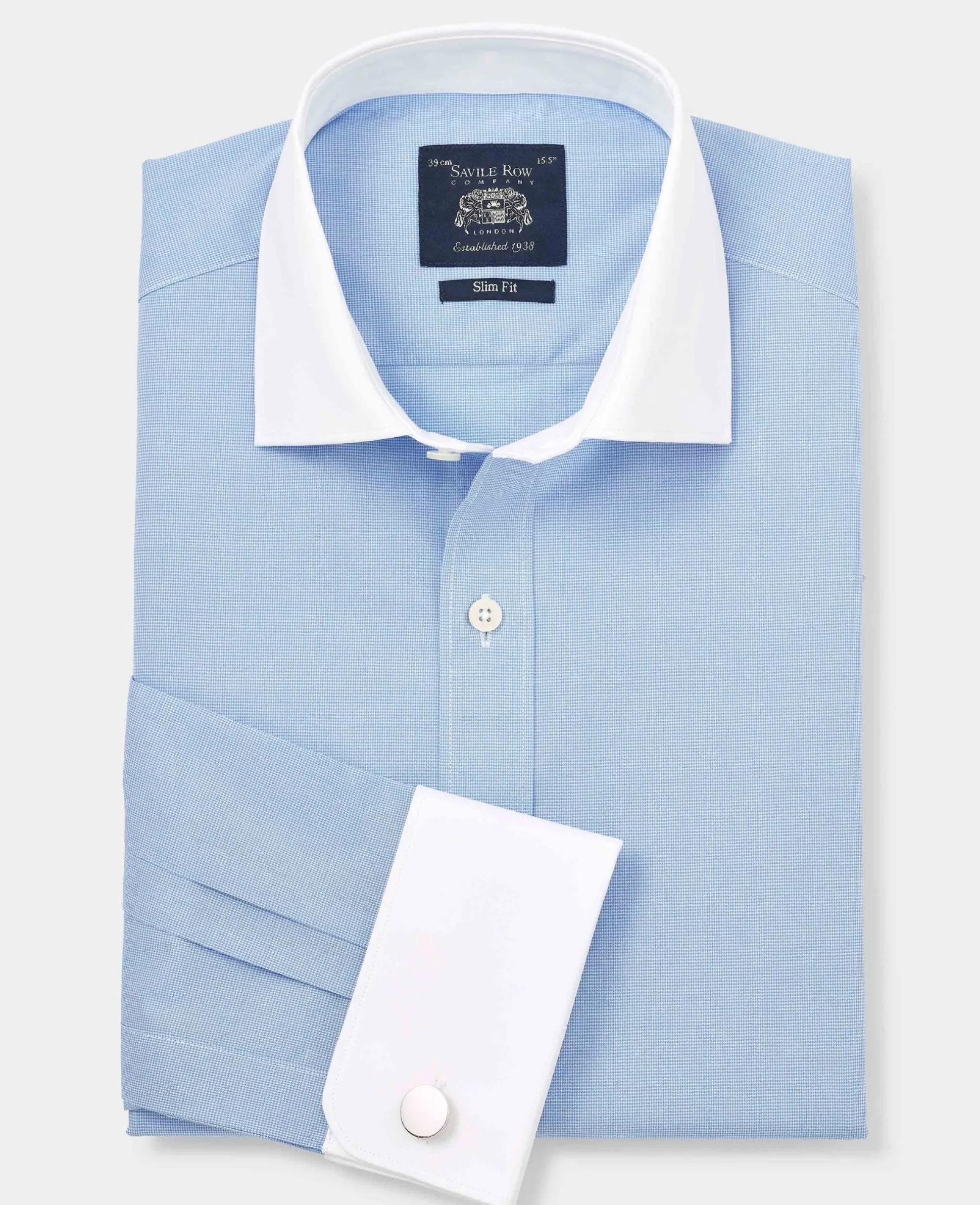 Blue Cotton Micro Check Slim Fit Winchester Formal Shirt - Double Cuff