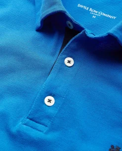 Blue Cotton Pique Long Sleeve Polo Shirt