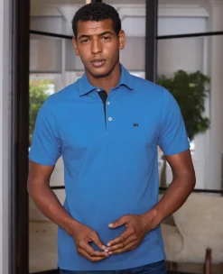 Blue Cotton Pique Short Sleeve Polo Shirt