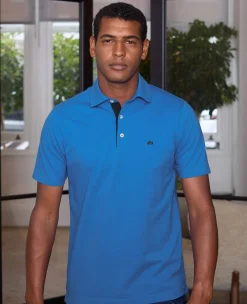 Blue Cotton Pique Short Sleeve Polo Shirt