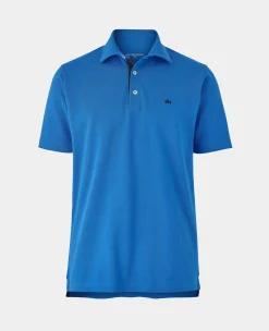 Blue Cotton Pique Short Sleeve Polo Shirt