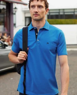 Blue Cotton Pique Short Sleeve Polo Shirt