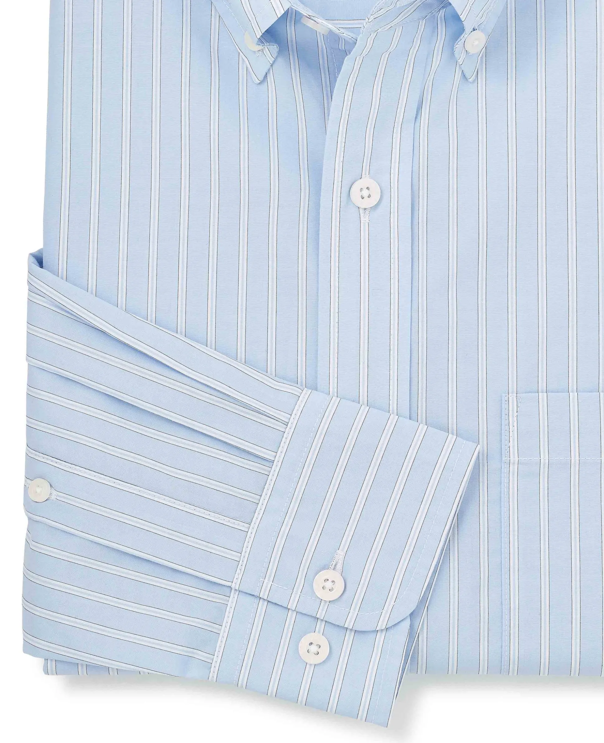 Blue Cotton Poplin Classic Fit Stripe Button-Down Smart Casual Shirt