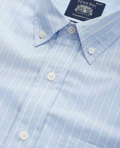 Blue Cotton Poplin Classic Fit Stripe Button-Down Smart Casual Shirt