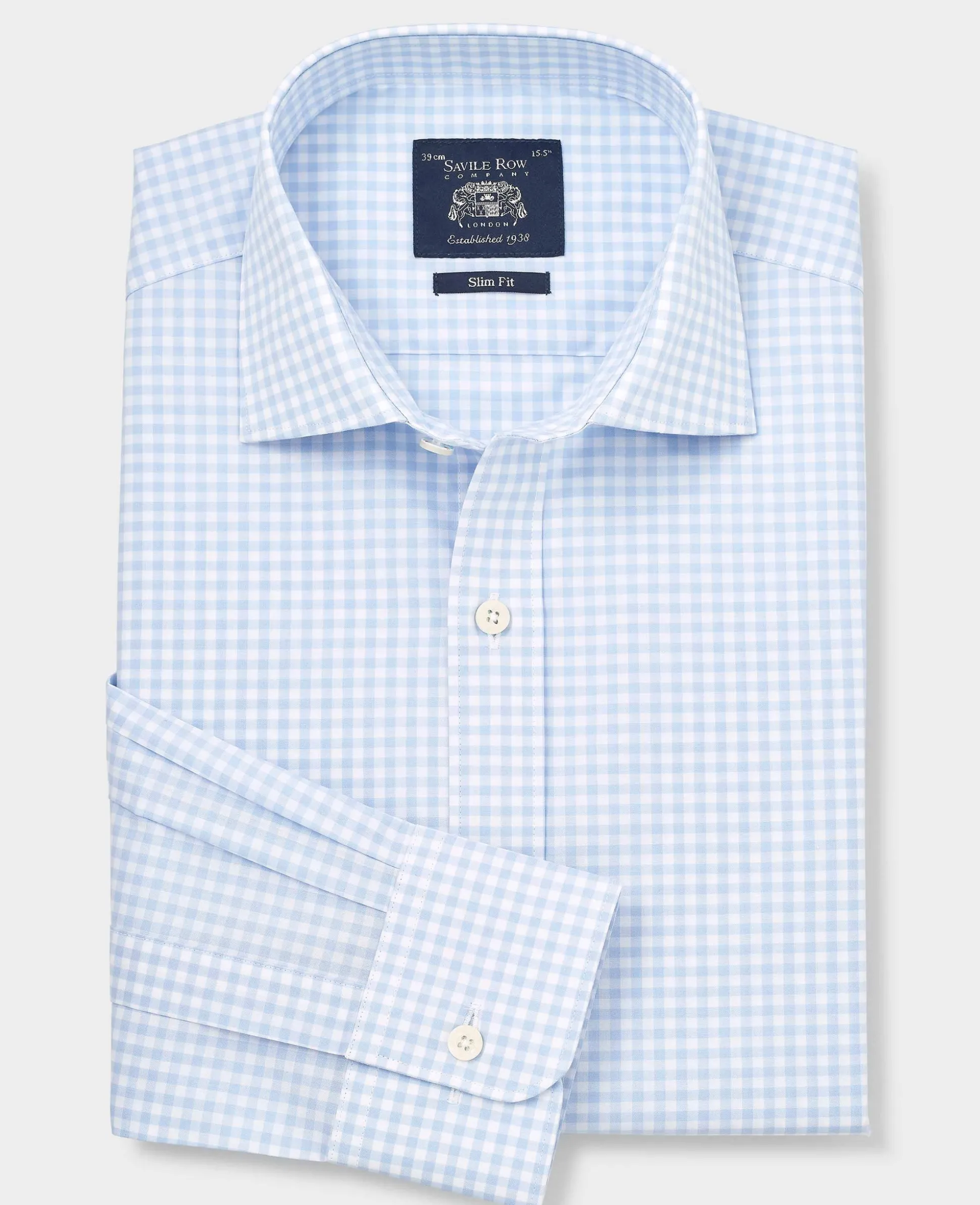 Blue Cotton Poplin Gingham Check Slim Fit Formal Shirt - Single Cuff
