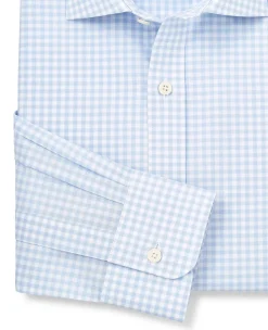 Blue Cotton Poplin Gingham Check Slim Fit Formal Shirt - Single Cuff