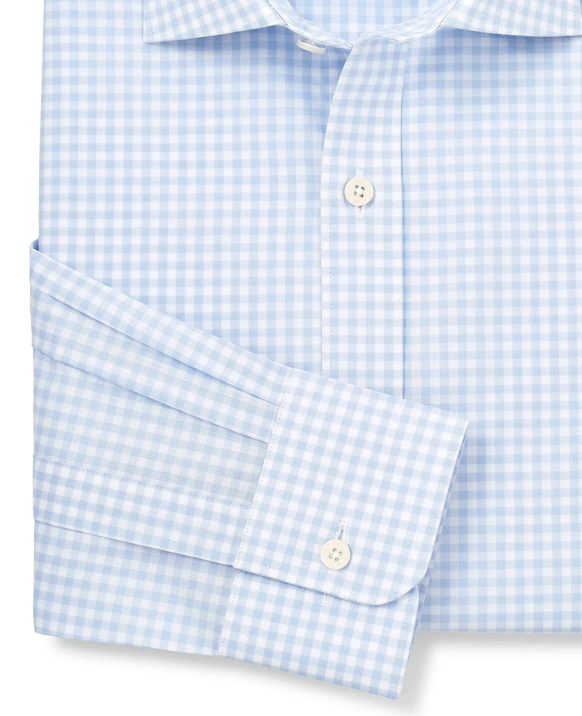 Blue Cotton Poplin Gingham Check Slim Fit Formal Shirt - Single Cuff