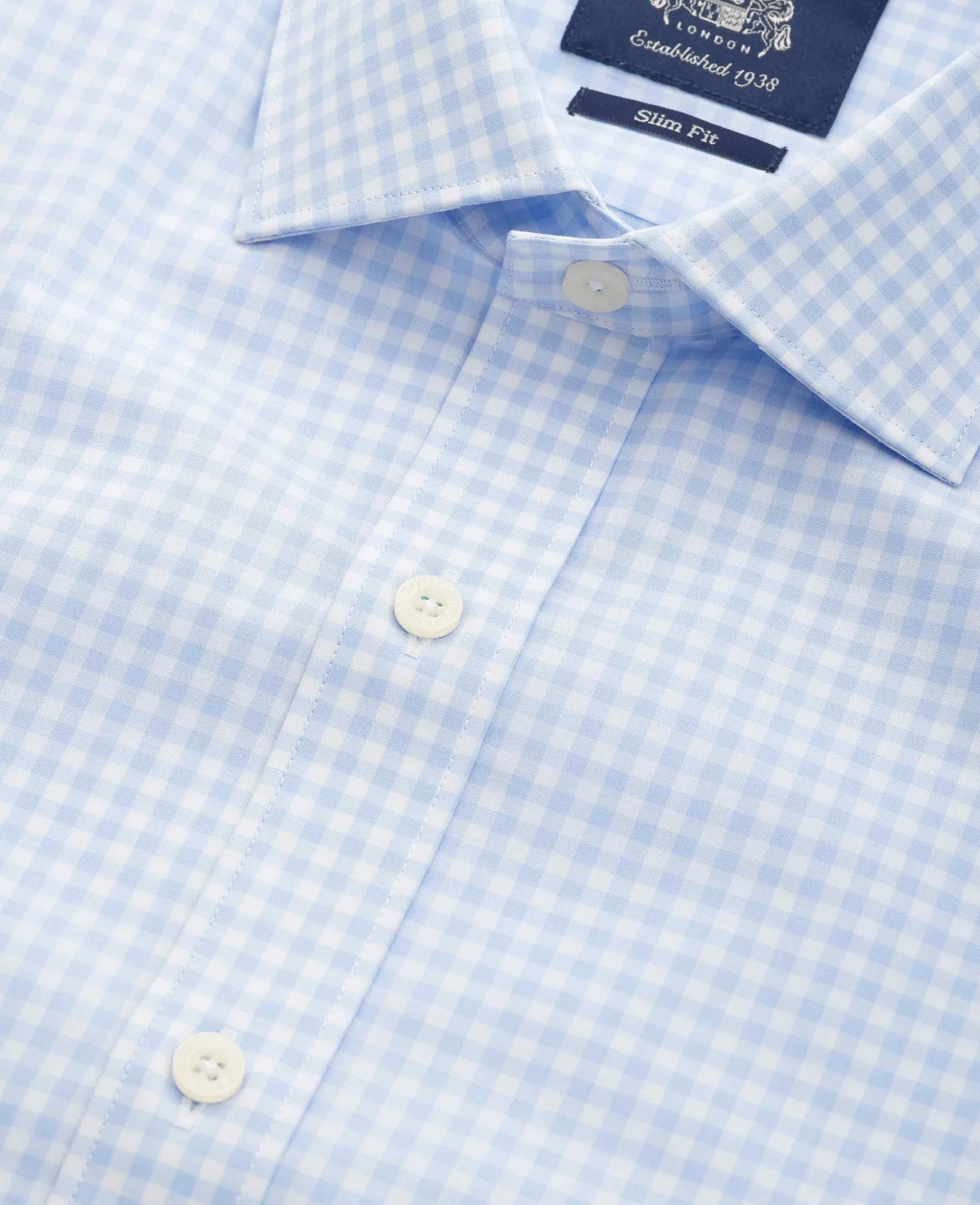 Blue Cotton Poplin Gingham Check Slim Fit Formal Shirt - Single Cuff