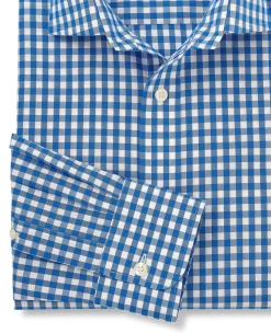 Blue Cotton Poplin Gingham Check Classic Fit Non-Iron Shirt - Single Cuff