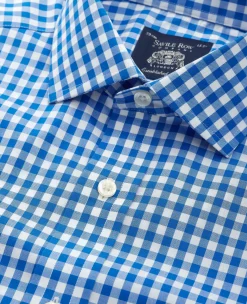 Blue Cotton Poplin Gingham Check Classic Fit Non-Iron Shirt - Single Cuff