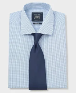 Blue Cotton Poplin Mini Check Slim Fit Formal Shirt - Double Cuff