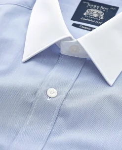 Blue Cotton Poplin Stripe Classic Fit Winchester Formal Shirt - Double Cuff