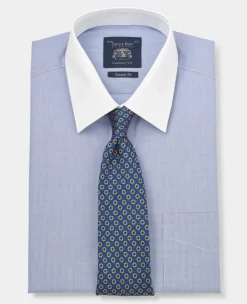Blue Cotton Poplin Stripe Classic Fit Winchester Formal Shirt - Double Cuff