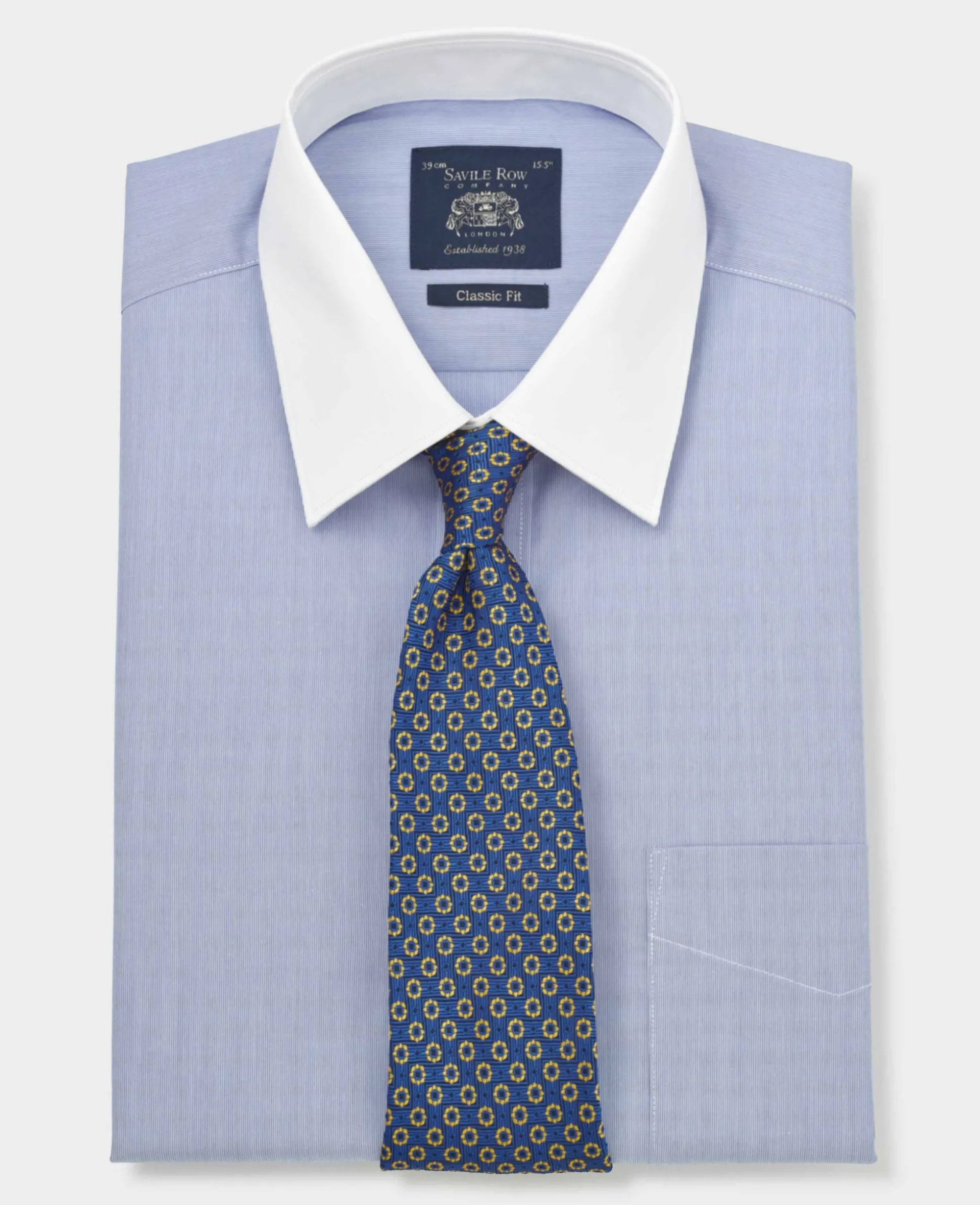 Blue Cotton Poplin Stripe Classic Fit Winchester Formal Shirt - Double Cuff