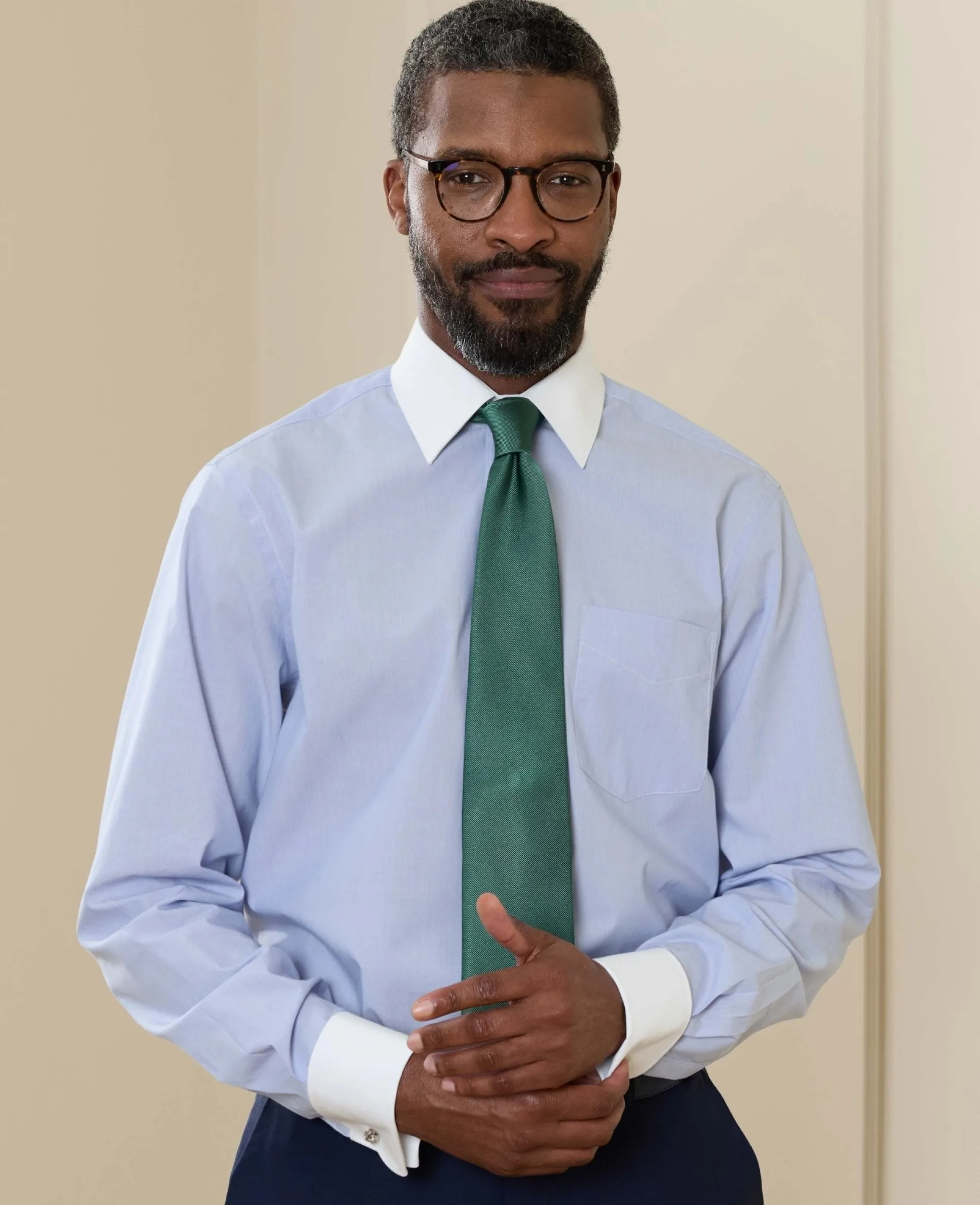 Blue Cotton Poplin Stripe Classic Fit Winchester Formal Shirt - Double Cuff