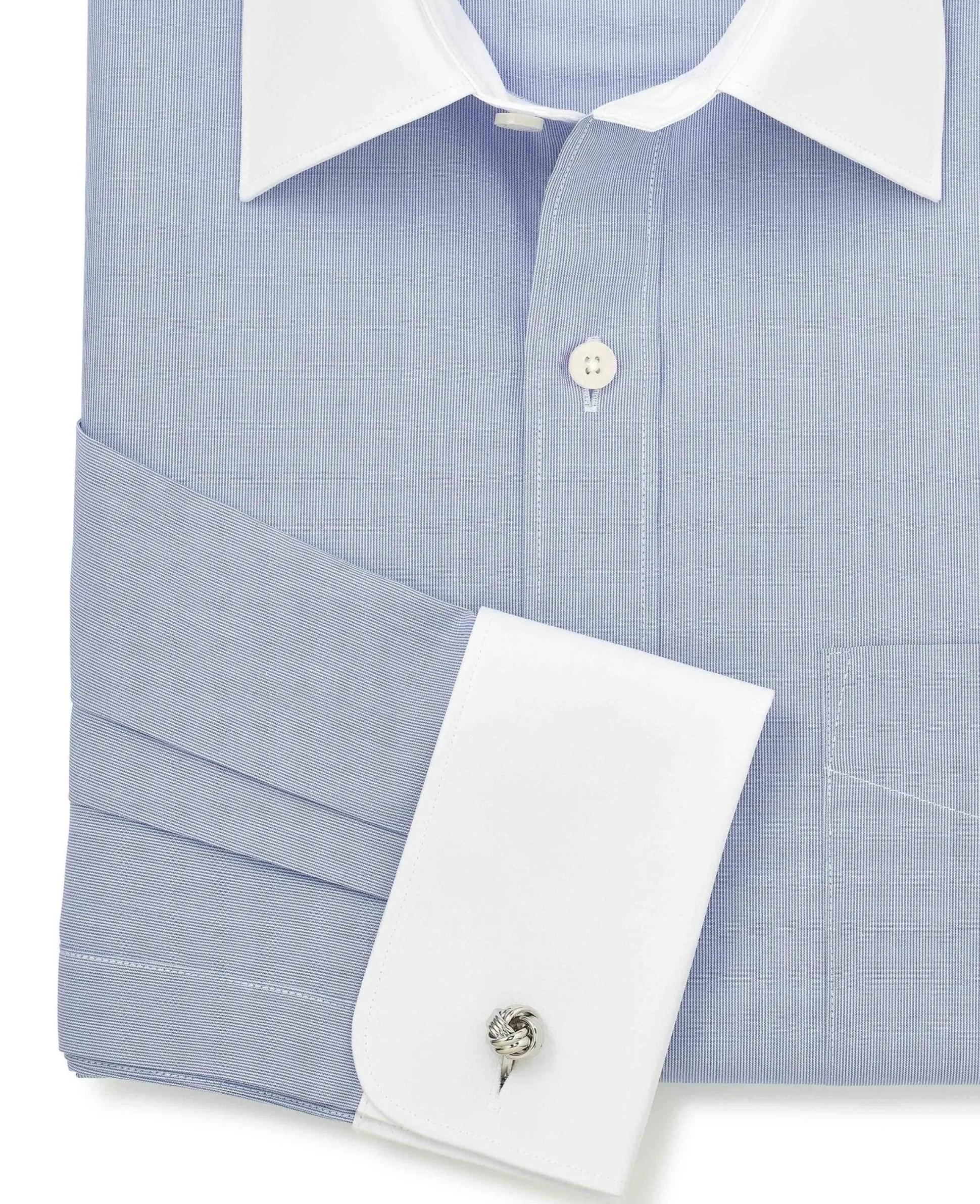 Blue Cotton Poplin Stripe Classic Fit Winchester Formal Shirt - Double Cuff