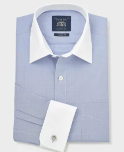 Blue Cotton Poplin Stripe Classic Fit Winchester Formal Shirt - Double Cuff