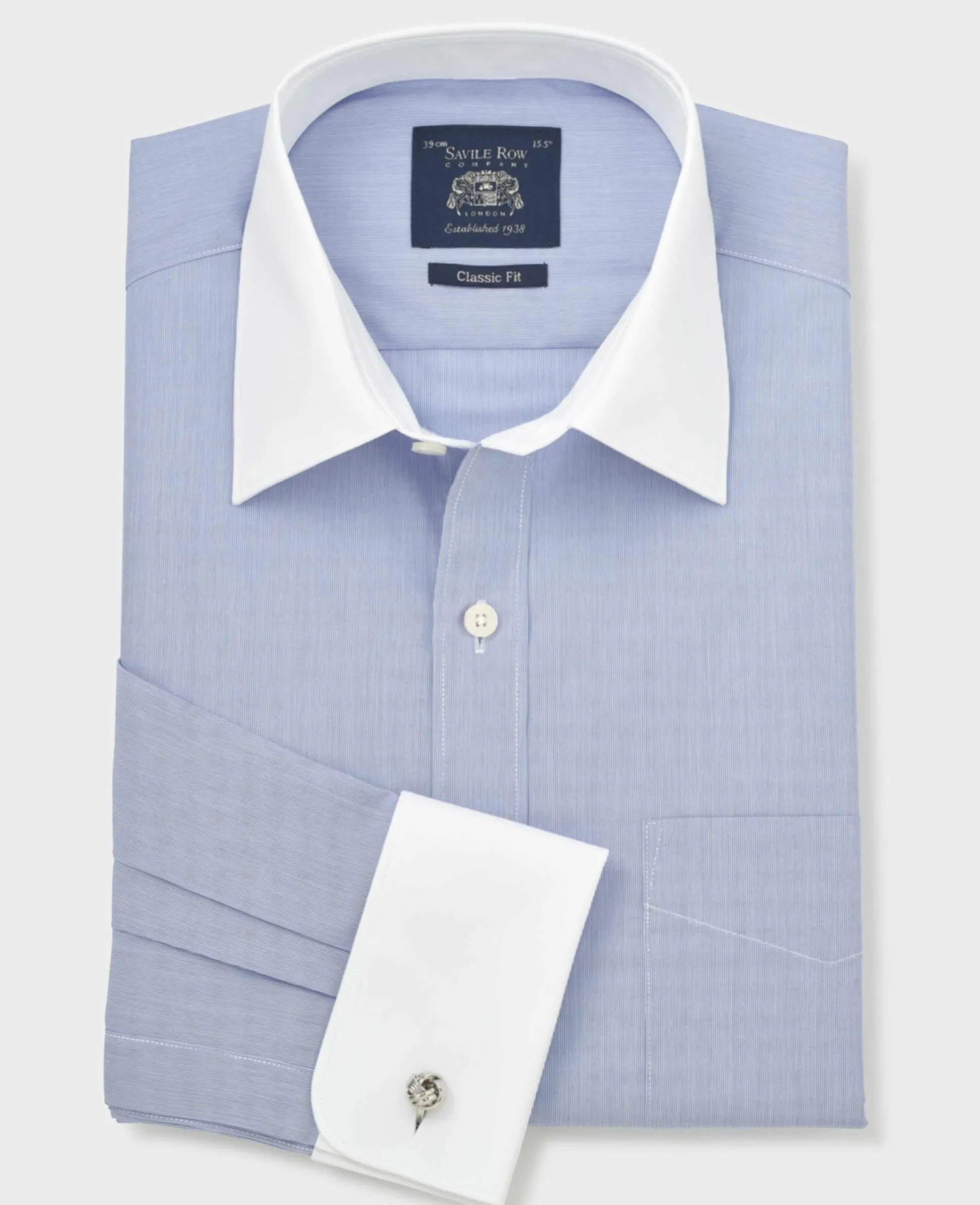 Blue Cotton Poplin Stripe Classic Fit Winchester Formal Shirt - Double Cuff