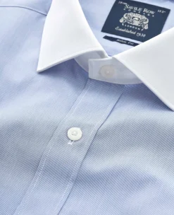 Blue Cotton Poplin Stripe Slim Fit Winchester Formal Shirt - Double Cuff