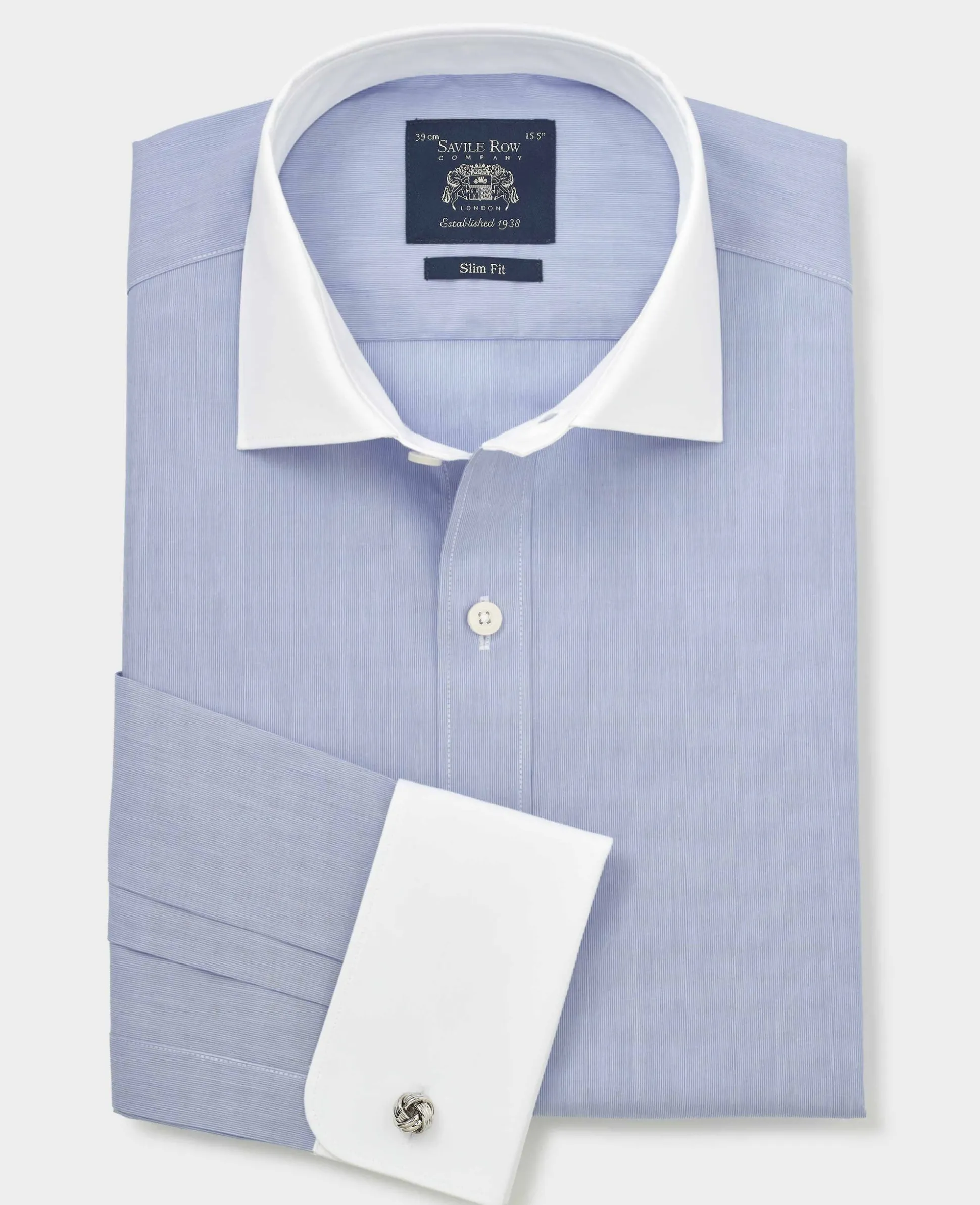 Blue Cotton Poplin Stripe Slim Fit Winchester Formal Shirt - Double Cuff