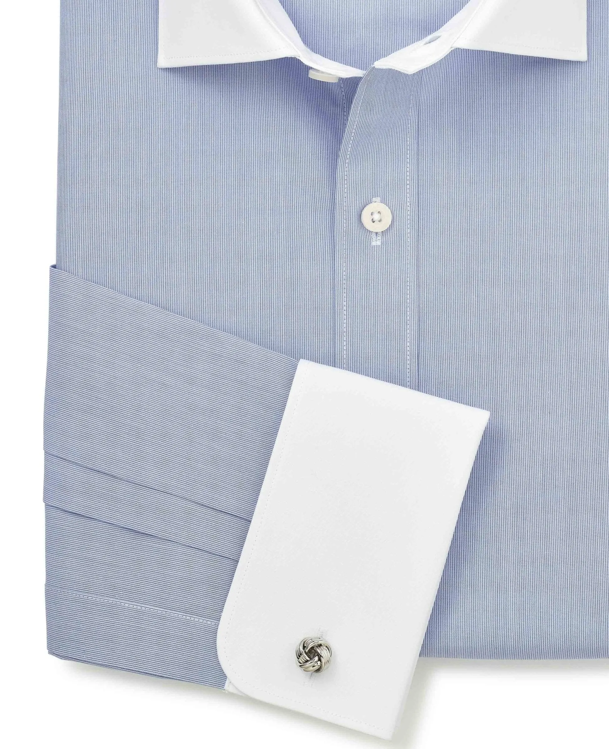 Blue Cotton Poplin Stripe Slim Fit Winchester Formal Shirt - Double Cuff