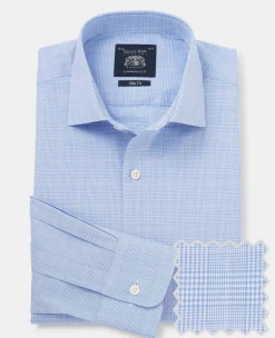 Blue Cotton Prince of Wales Check Slim Fit Formal Shirt - Single Cuff