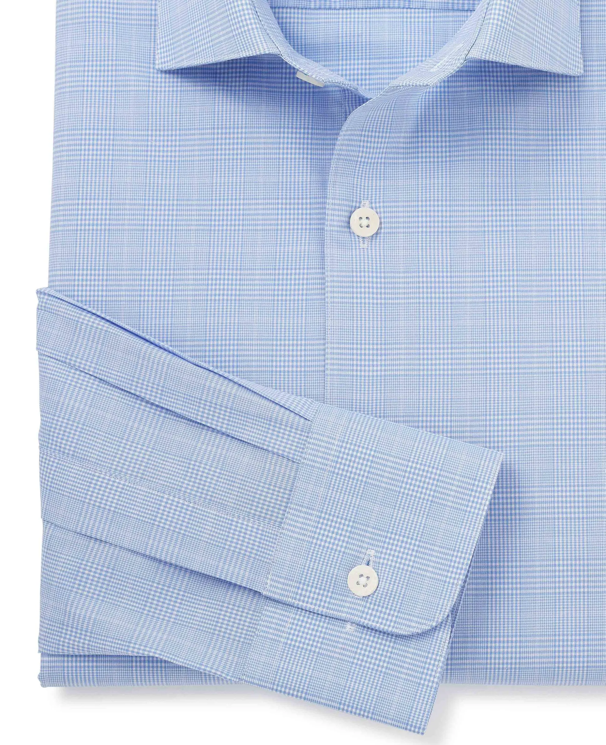 Blue Cotton Prince of Wales Check Slim Fit Formal Shirt - Single Cuff