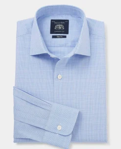 Blue Cotton Prince of Wales Check Slim Fit Formal Shirt - Single Cuff