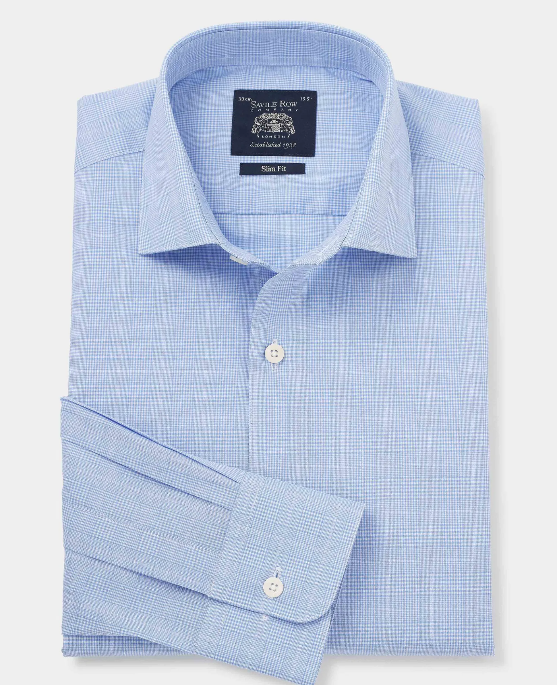 Blue Cotton Prince of Wales Check Slim Fit Formal Shirt - Single Cuff