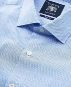 Blue Cotton Prince of Wales Check Slim Fit Formal Shirt - Single Cuff