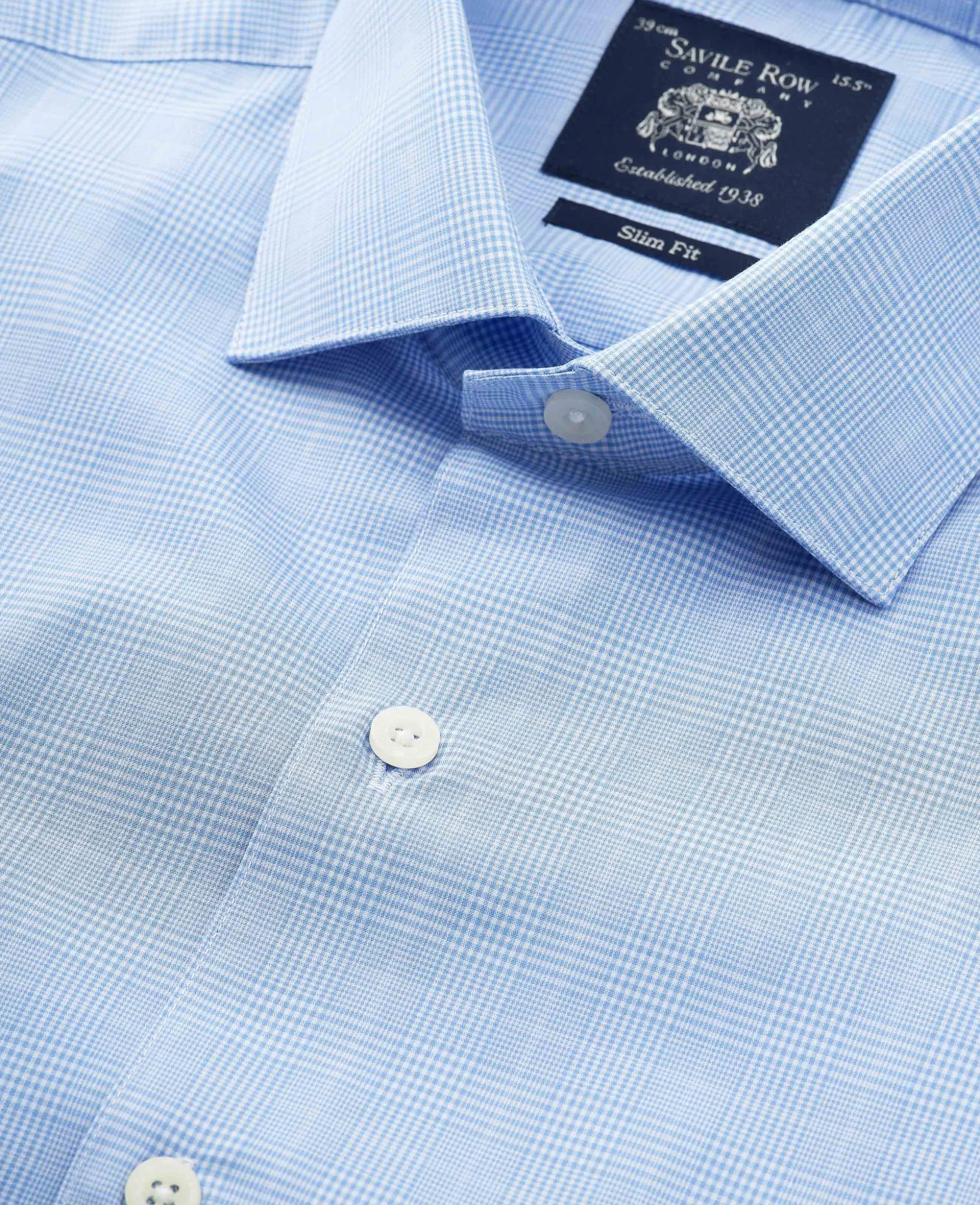 Blue Cotton Prince of Wales Check Slim Fit Formal Shirt - Single Cuff