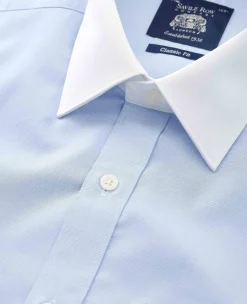 Blue Cotton Prince of Wales Check Classic Fit Winchester Formal Shirt - Double Cuff