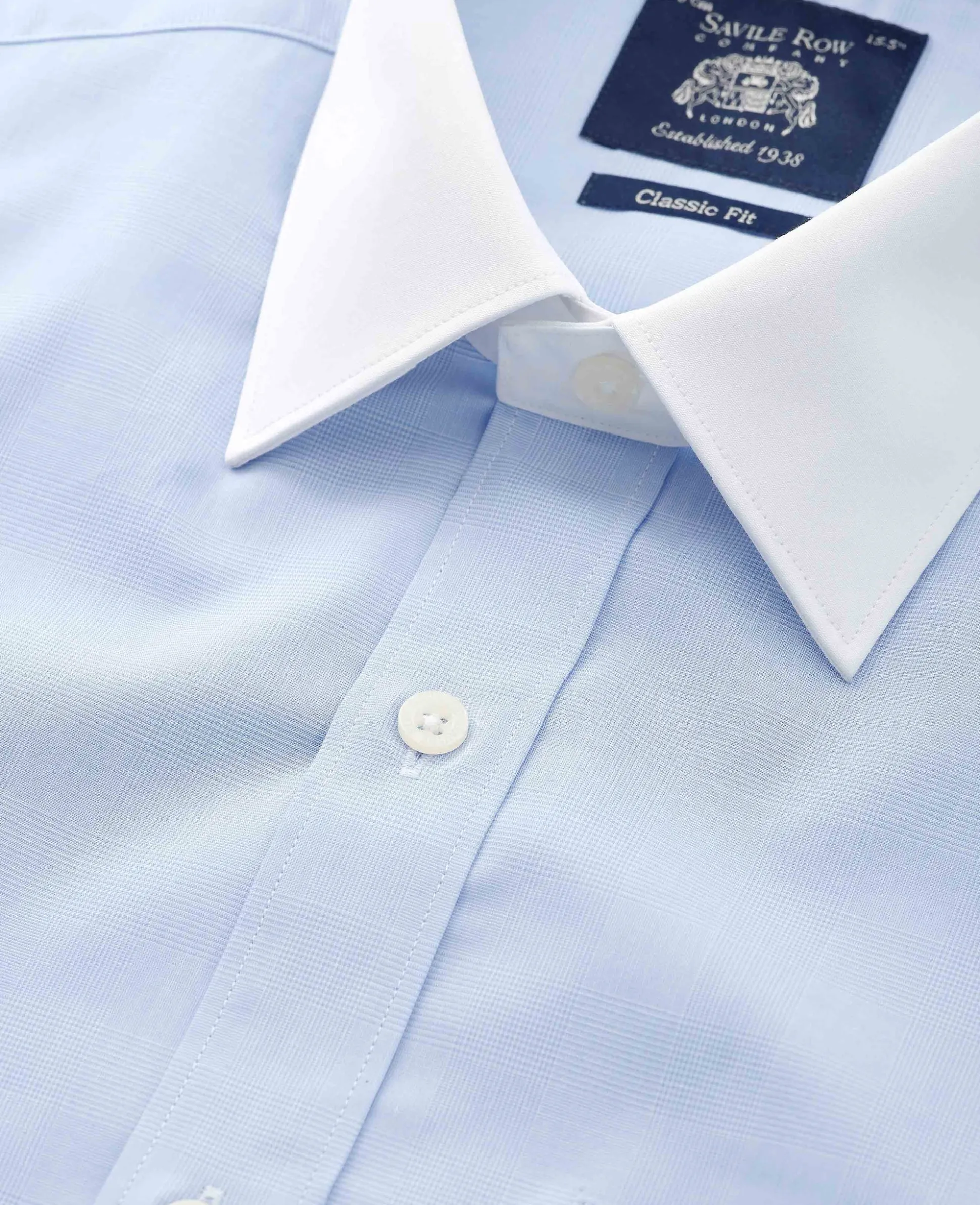 Blue Cotton Prince of Wales Check Classic Fit Winchester Formal Shirt - Double Cuff