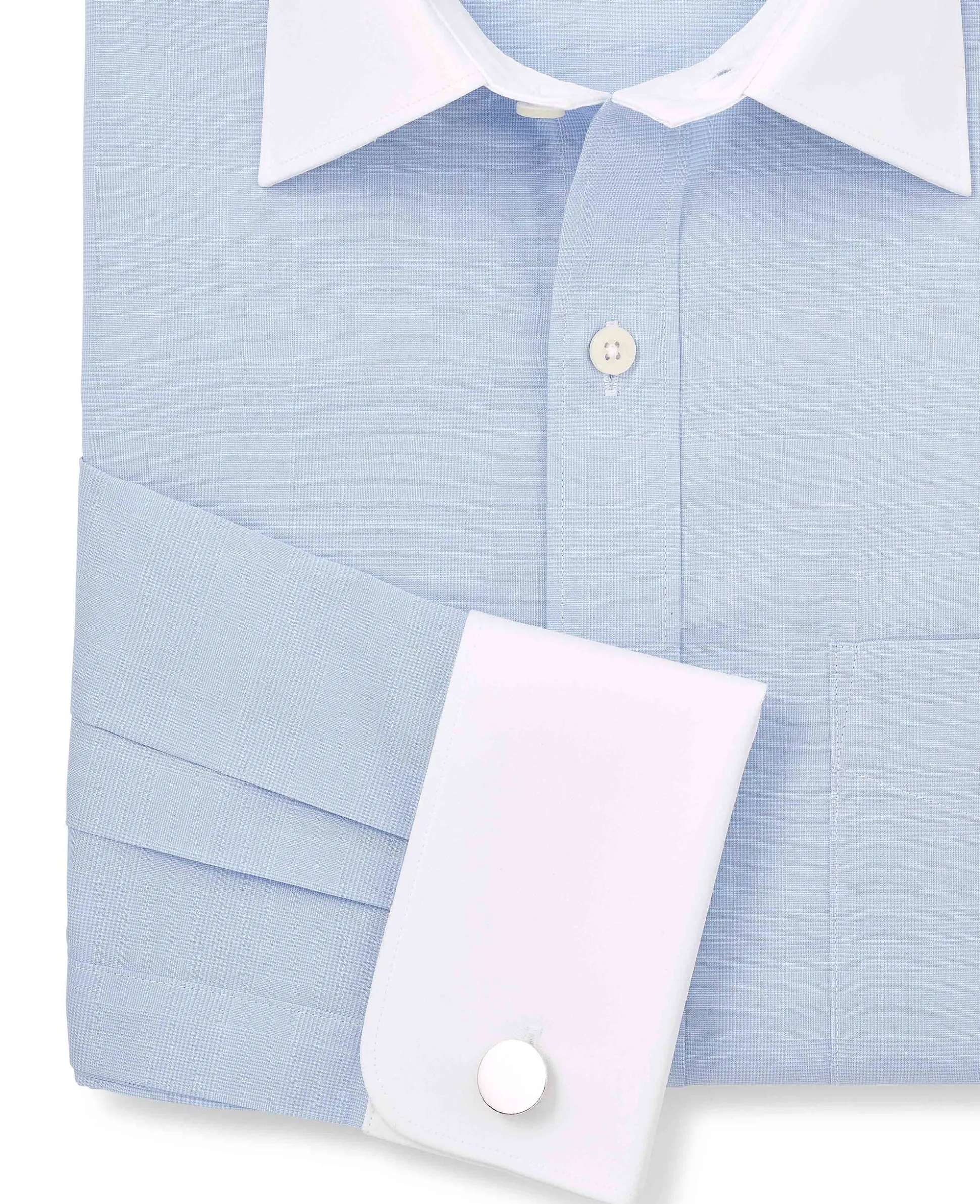 Blue Cotton Prince of Wales Check Classic Fit Winchester Formal Shirt - Double Cuff