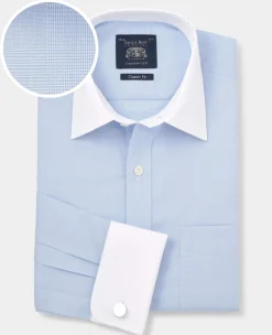 Blue Cotton Prince of Wales Check Classic Fit Winchester Formal Shirt - Double Cuff
