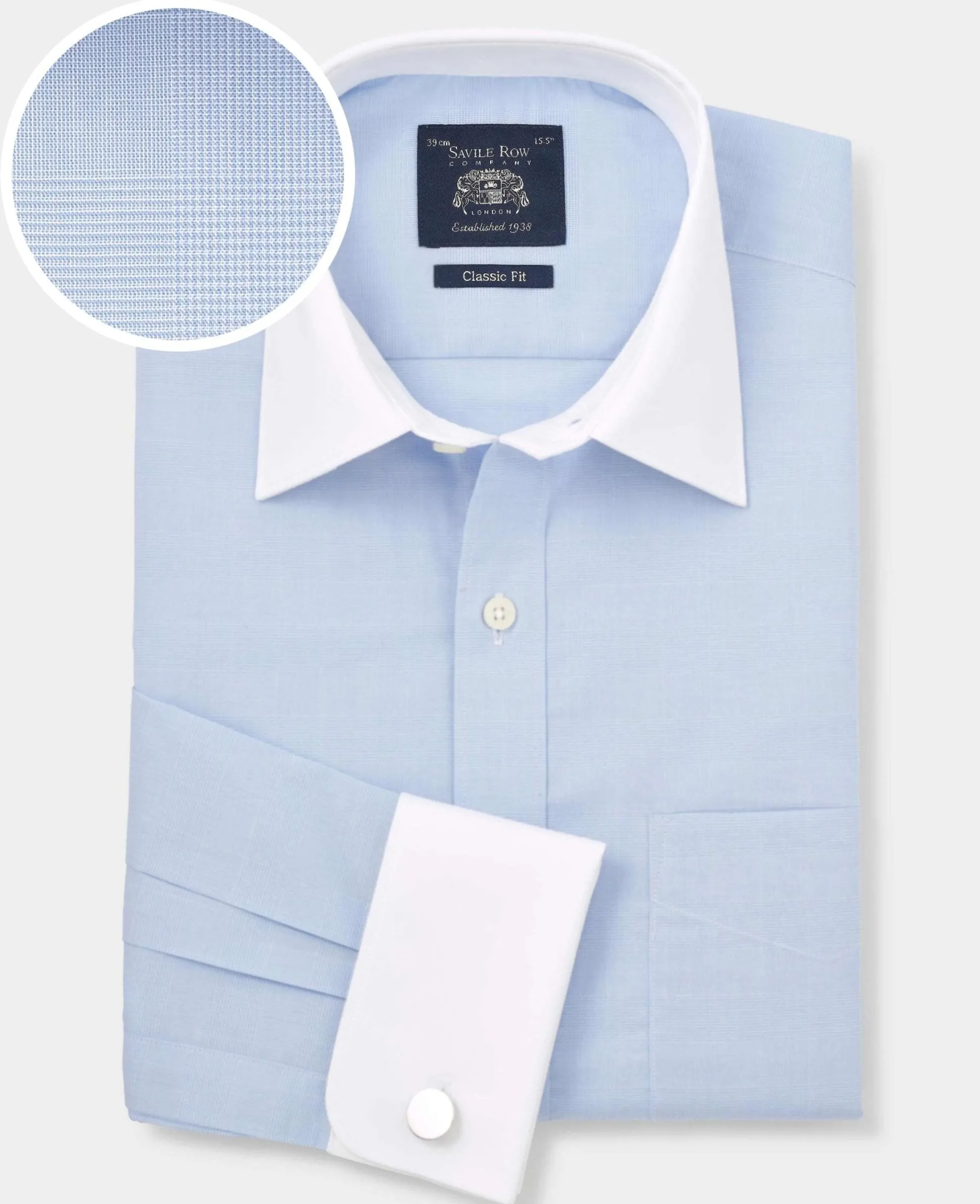 Blue Cotton Prince of Wales Check Classic Fit Winchester Formal Shirt - Double Cuff