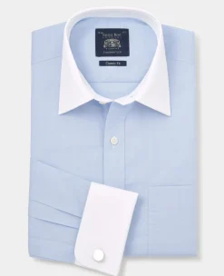 Blue Cotton Prince of Wales Check Classic Fit Winchester Formal Shirt - Double Cuff