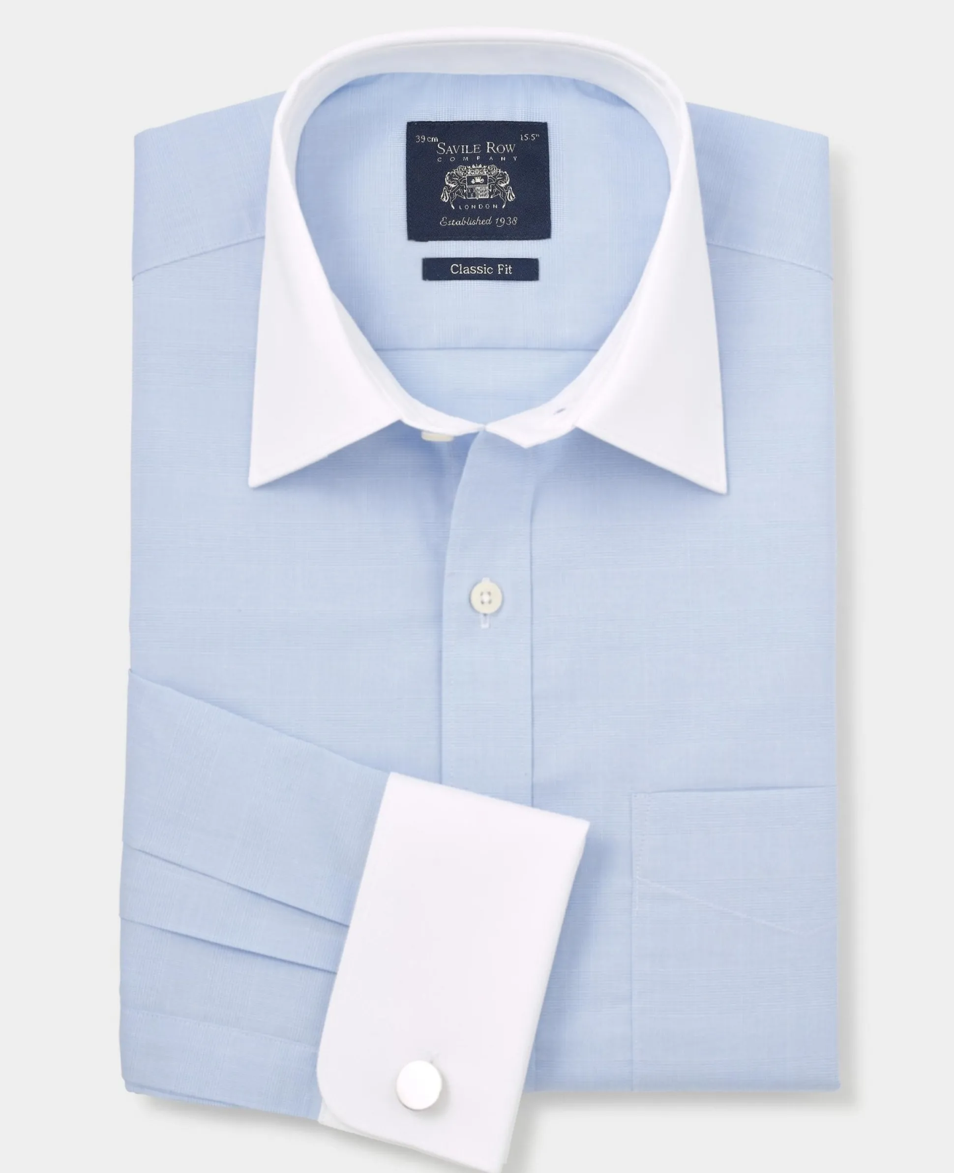 Blue Cotton Prince of Wales Check Classic Fit Winchester Formal Shirt - Double Cuff